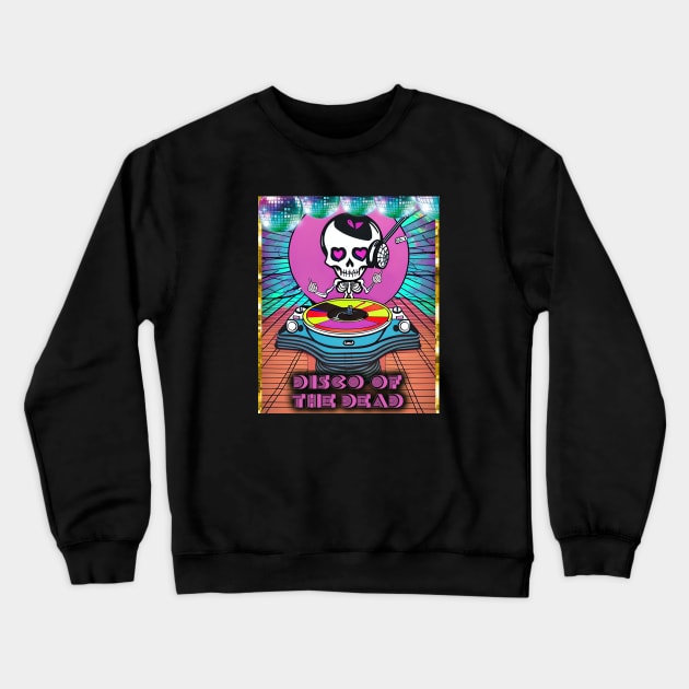 Disco of the Dead Musical DJ Retro Pink Skeleton Girl with Disco Balls Crewneck Sweatshirt by Dezinesbyem Designs